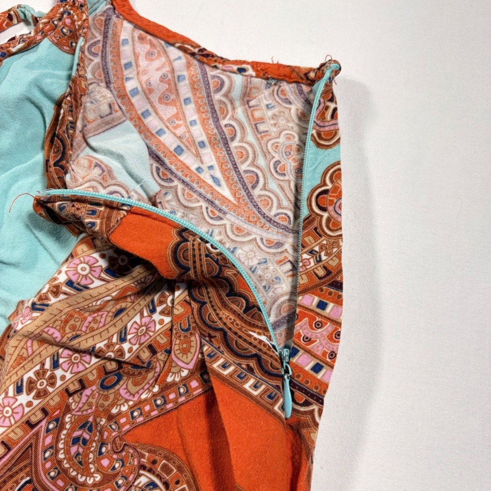 Ivy Street Womens Paisley Harem Jumpsuit Orange Turquoise Boho Wide Leg Large - Picture 11 of 12